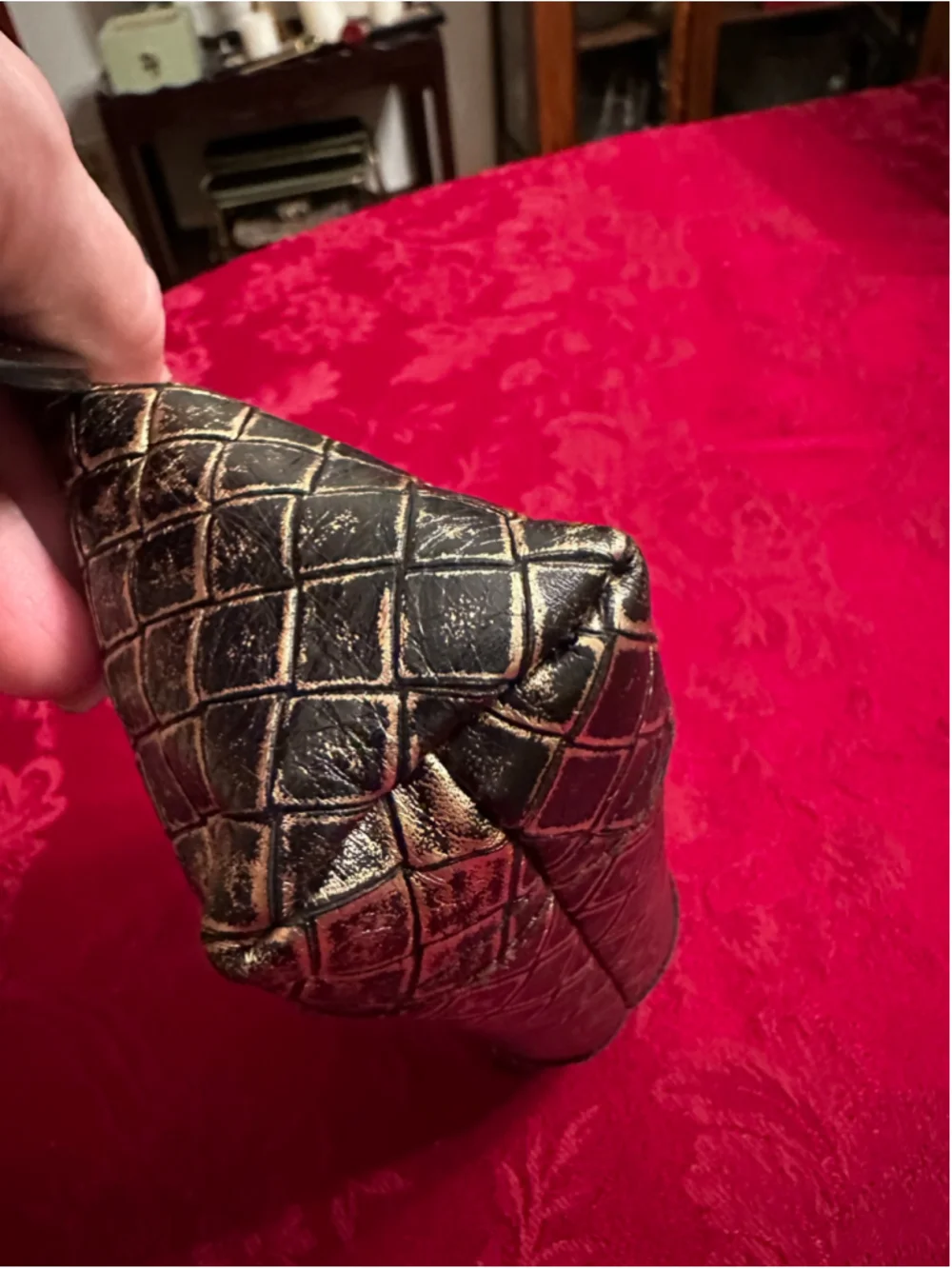 Bottega Veneta Black & Gold Leather Cosmetic Bag
